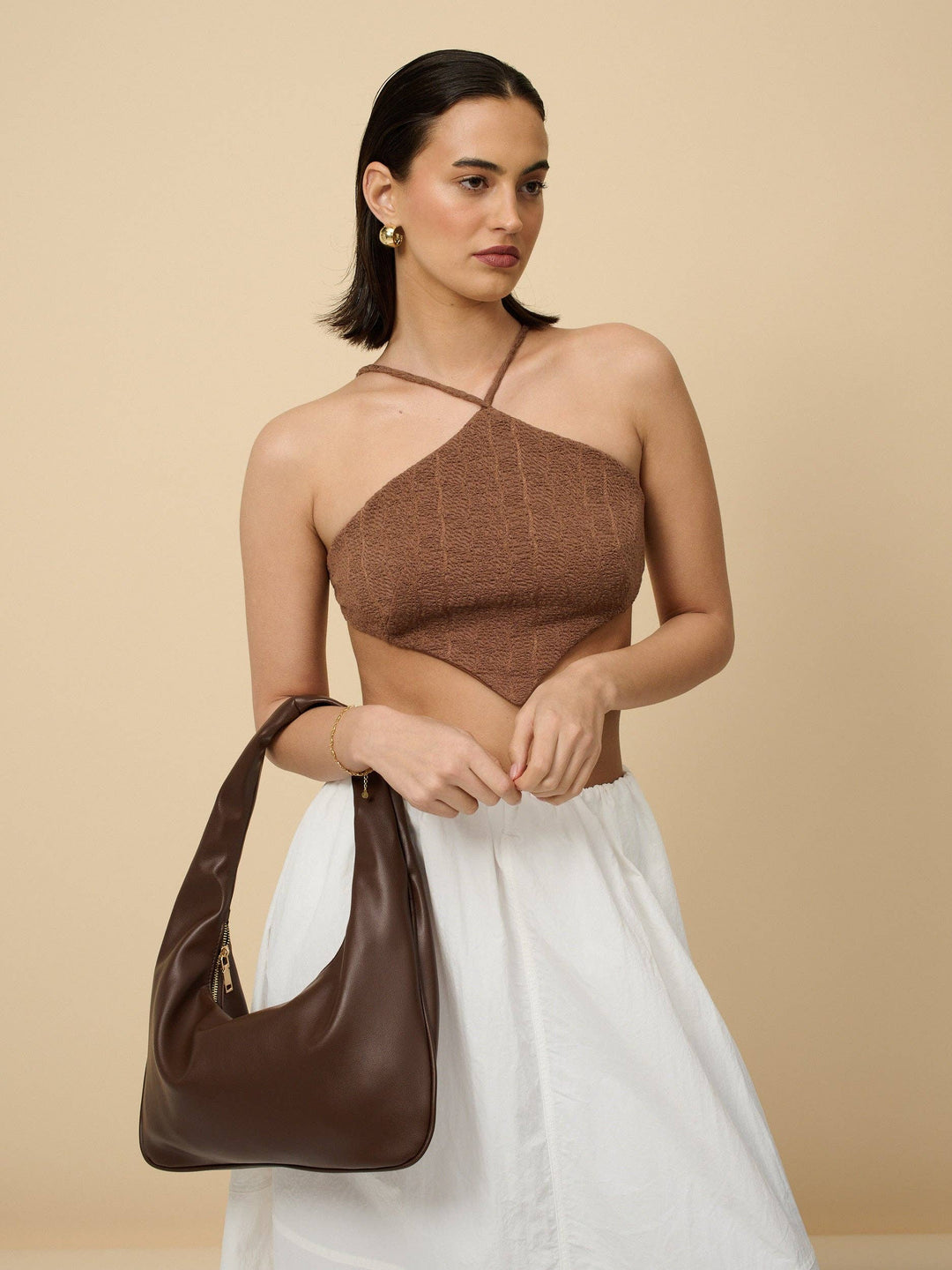 Shoulder Hobo Bag - Brown