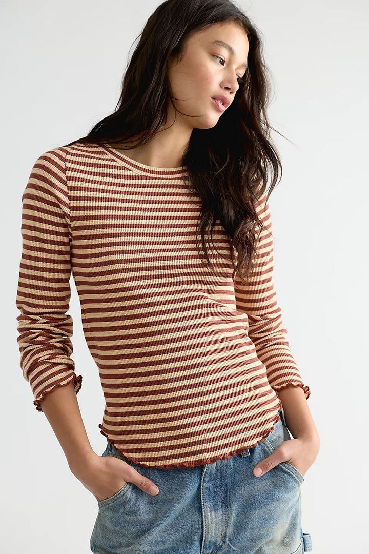 Easy Does It Tee- Striped Brown Combo