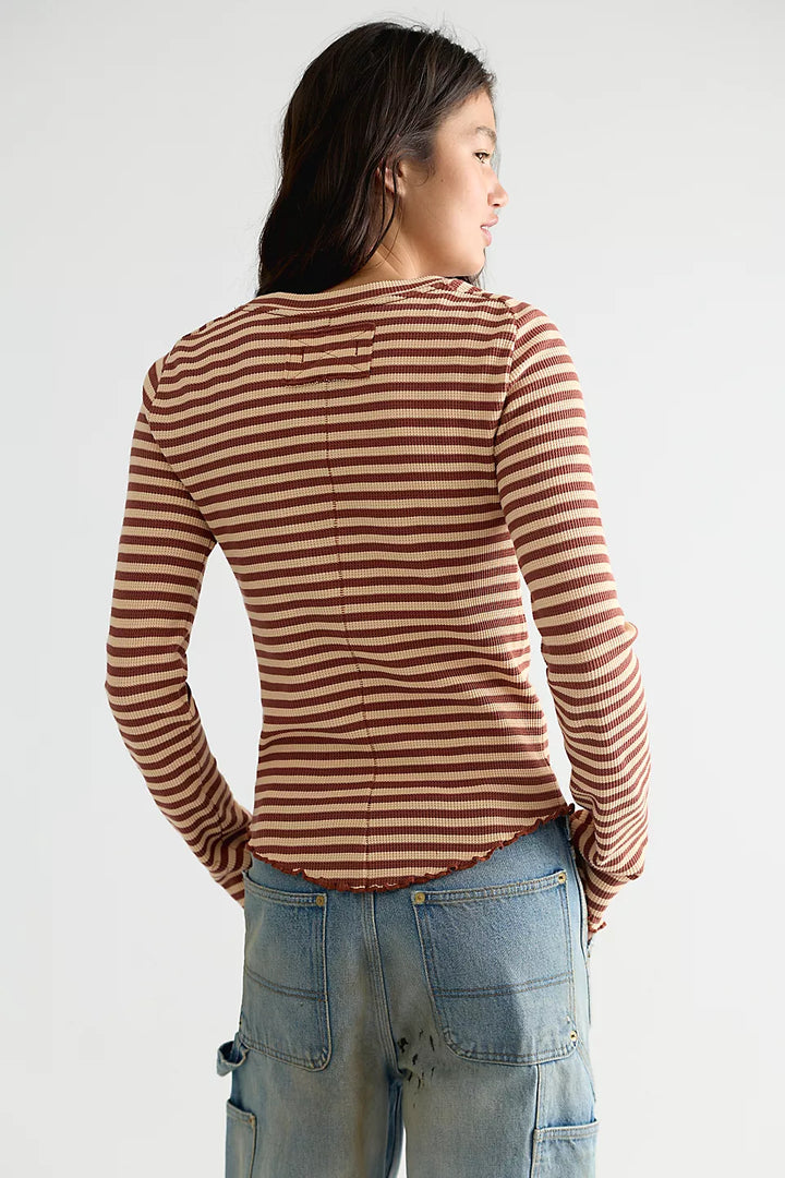 Easy Does It Tee- Striped Brown Combo