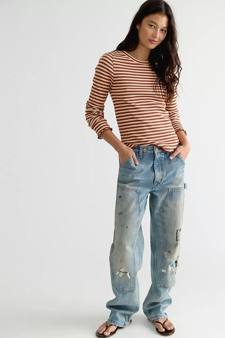 Easy Does It Tee- Striped Brown Combo