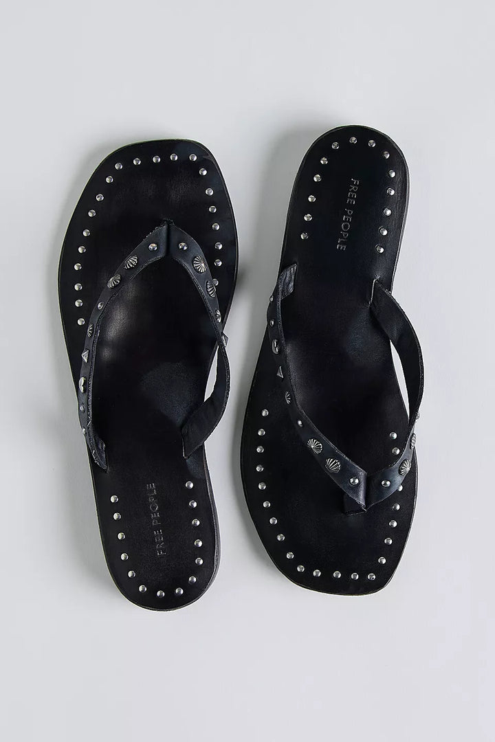 Tide Flip Flops- Black Leather