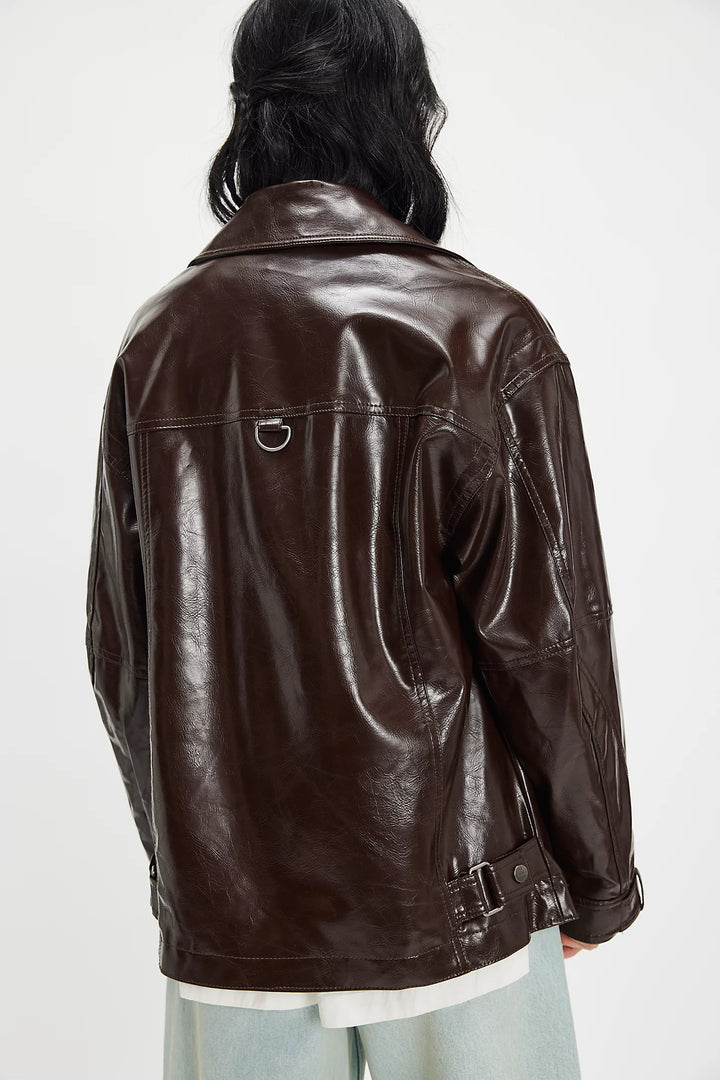 Sloane Vegan Leather Jacket - Chocolate