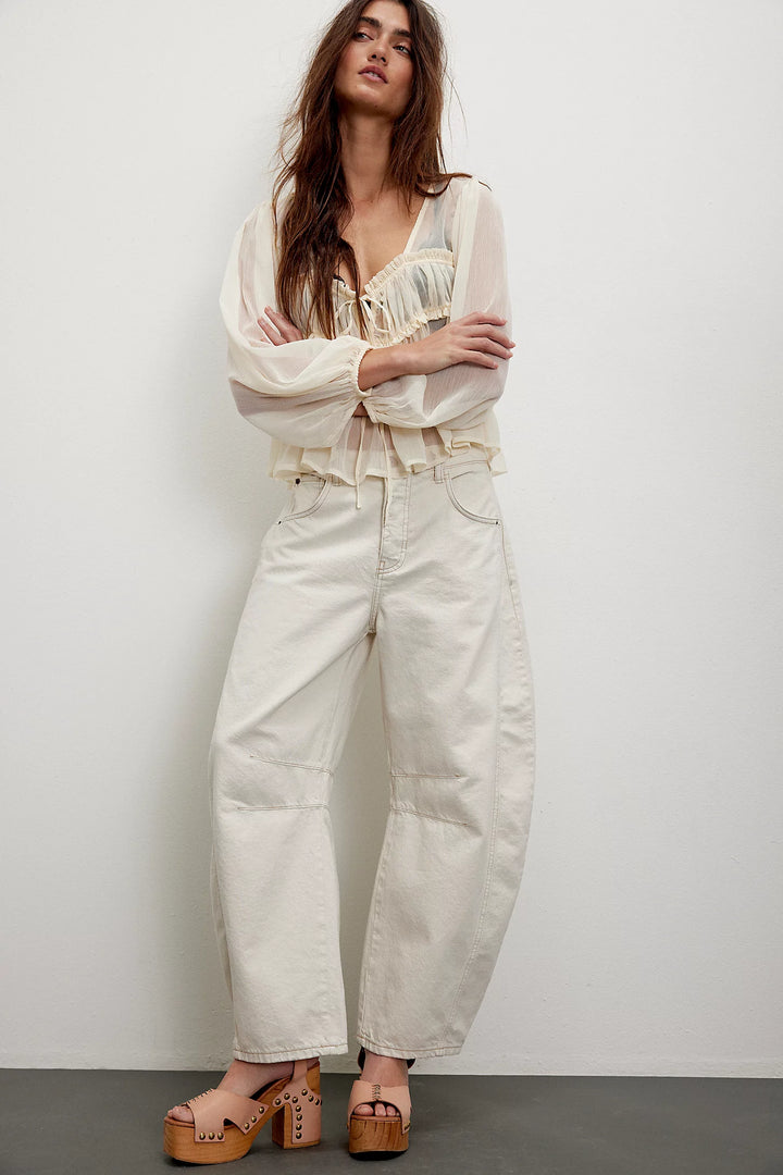 We The Free Good Luck Mid-Rise Barrel Jeans - Milk
