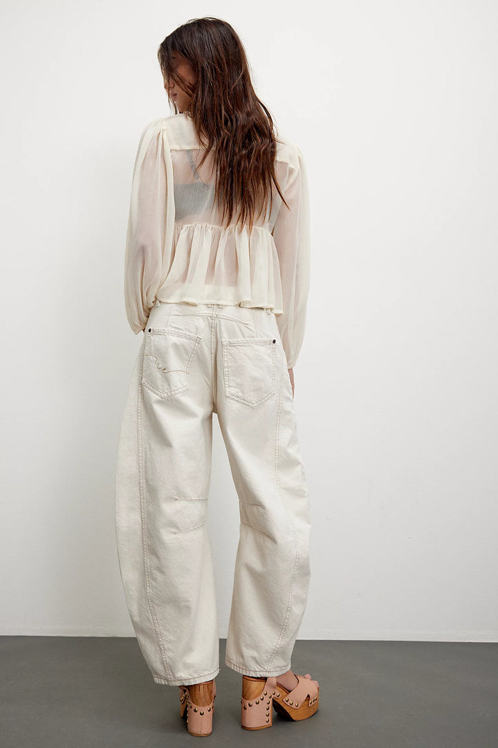 We The Free Good Luck Mid-Rise Barrel Jeans - Milk