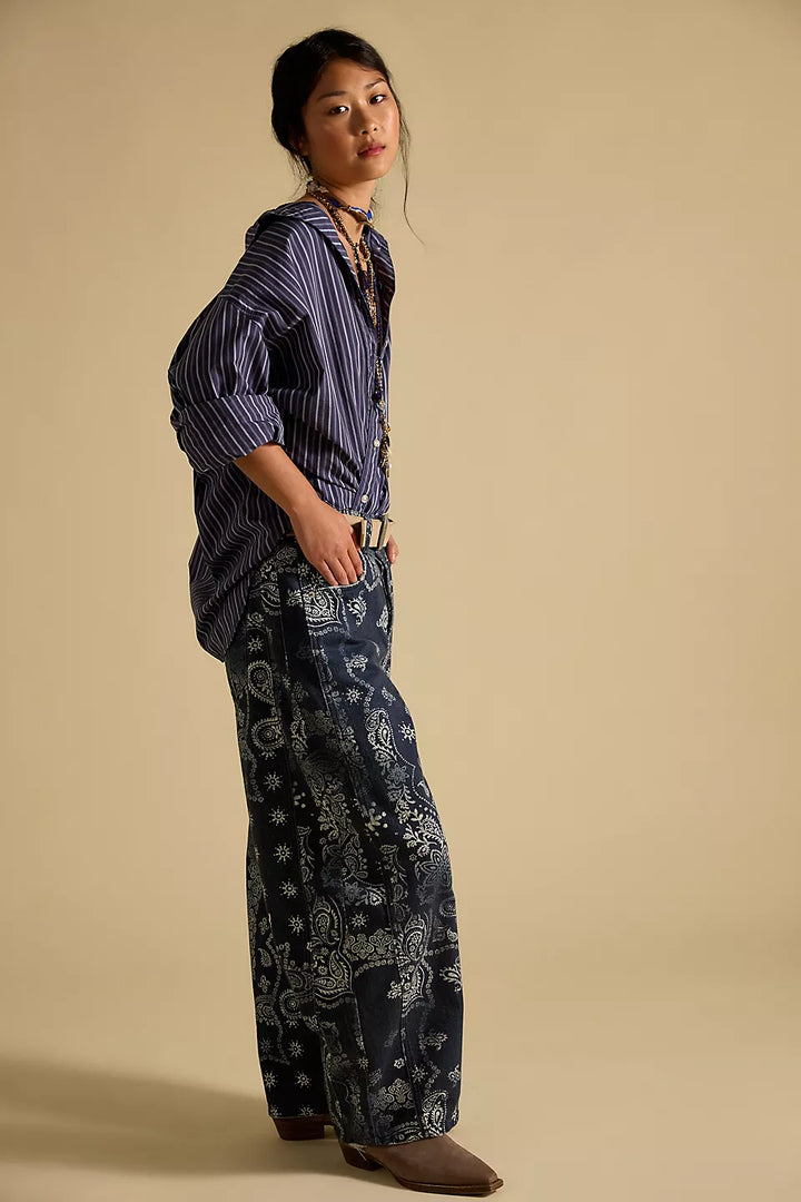 Good Luck Printed Barrel Jeans - Bandana