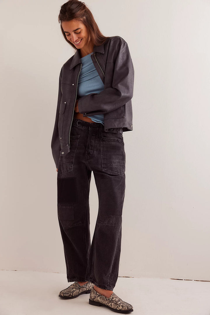 Moxie Low Slung Pull on Barrel Jeans - Night Hawk
