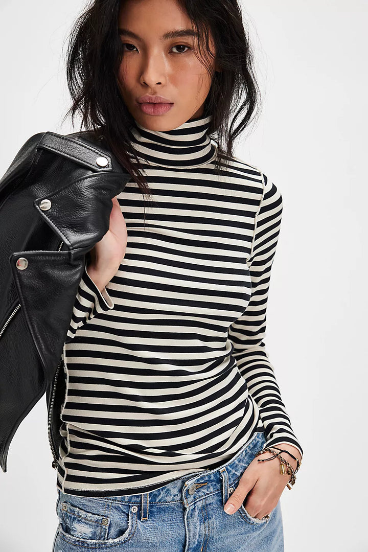 We The Free Good Good Stripe Turtleneck - Black