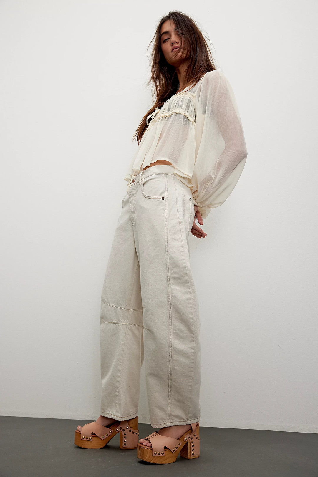 We The Free Good Luck Mid-Rise Barrel Jeans - Milk