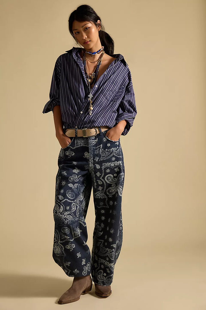 Good Luck Printed Barrel Jeans - Bandana