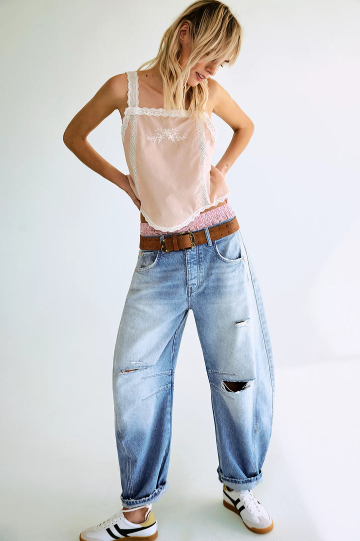 Good Luck Mid Rise Barrel Jeans - Barnyard Blue
