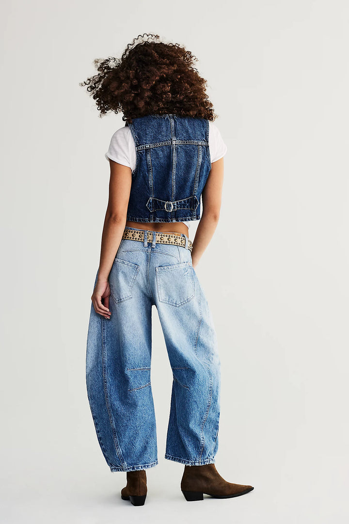 Good Luck Mid Rise Barrel Jeans - Barnyard Blue