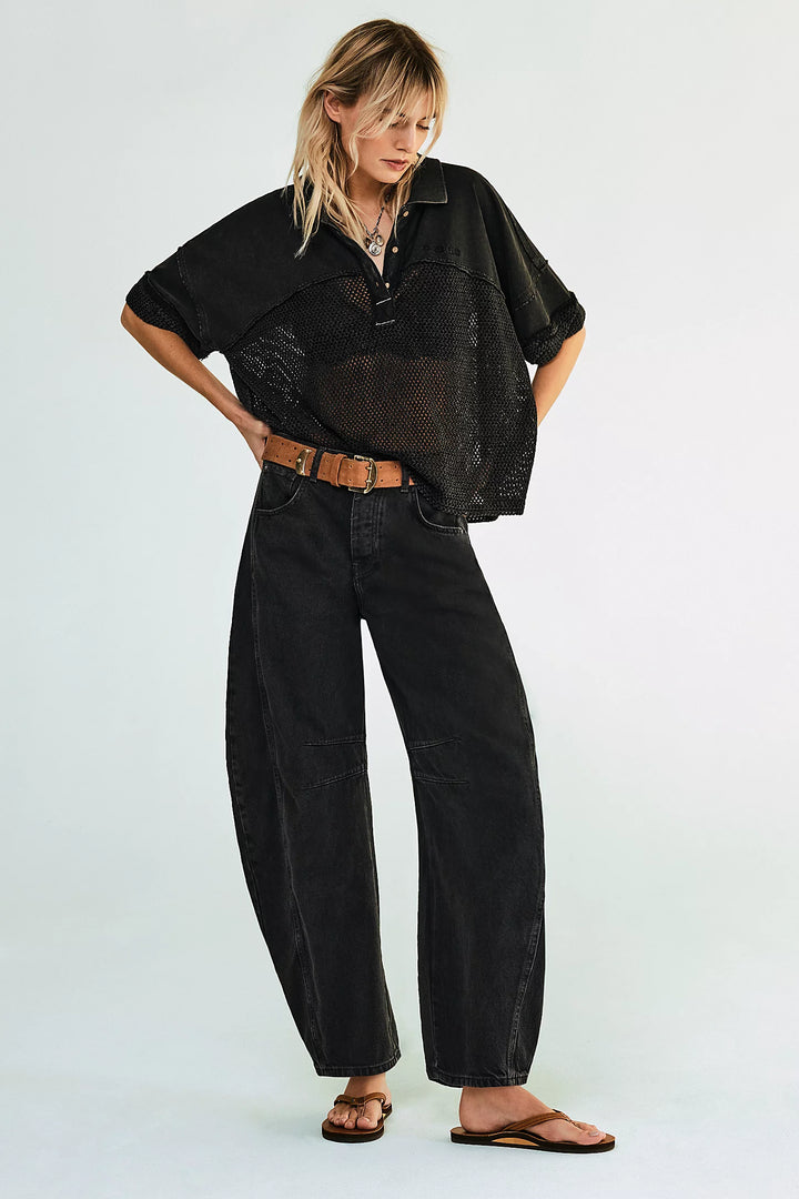 Good Luck Mid Rise Barrel Jeans - Soundwave