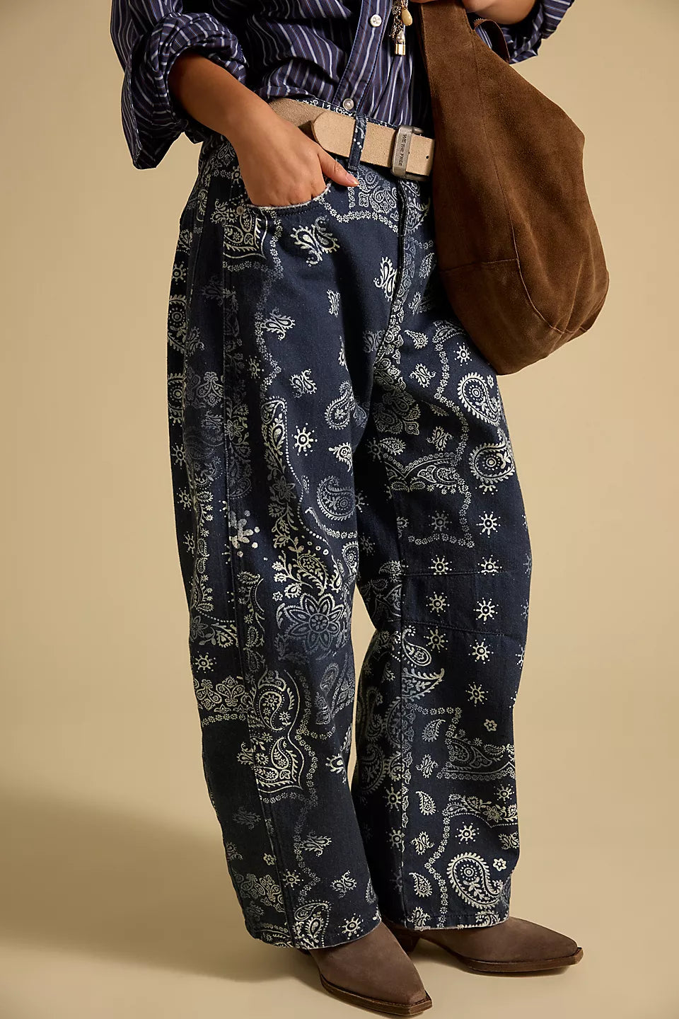 Good Luck Printed Barrel Jeans - Bandana