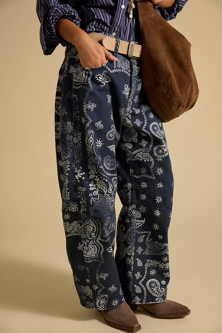 Good Luck Printed Barrel Jeans - Bandana