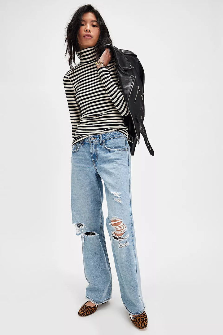 We The Free Good Good Stripe Turtleneck - Black