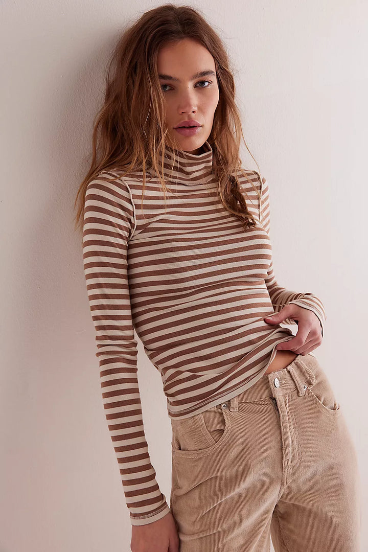 We The Free Good Good Stripe Turtleneck - Otter