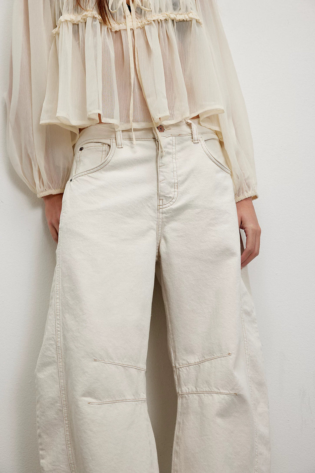 We The Free Good Luck Mid-Rise Barrel Jeans - Milk