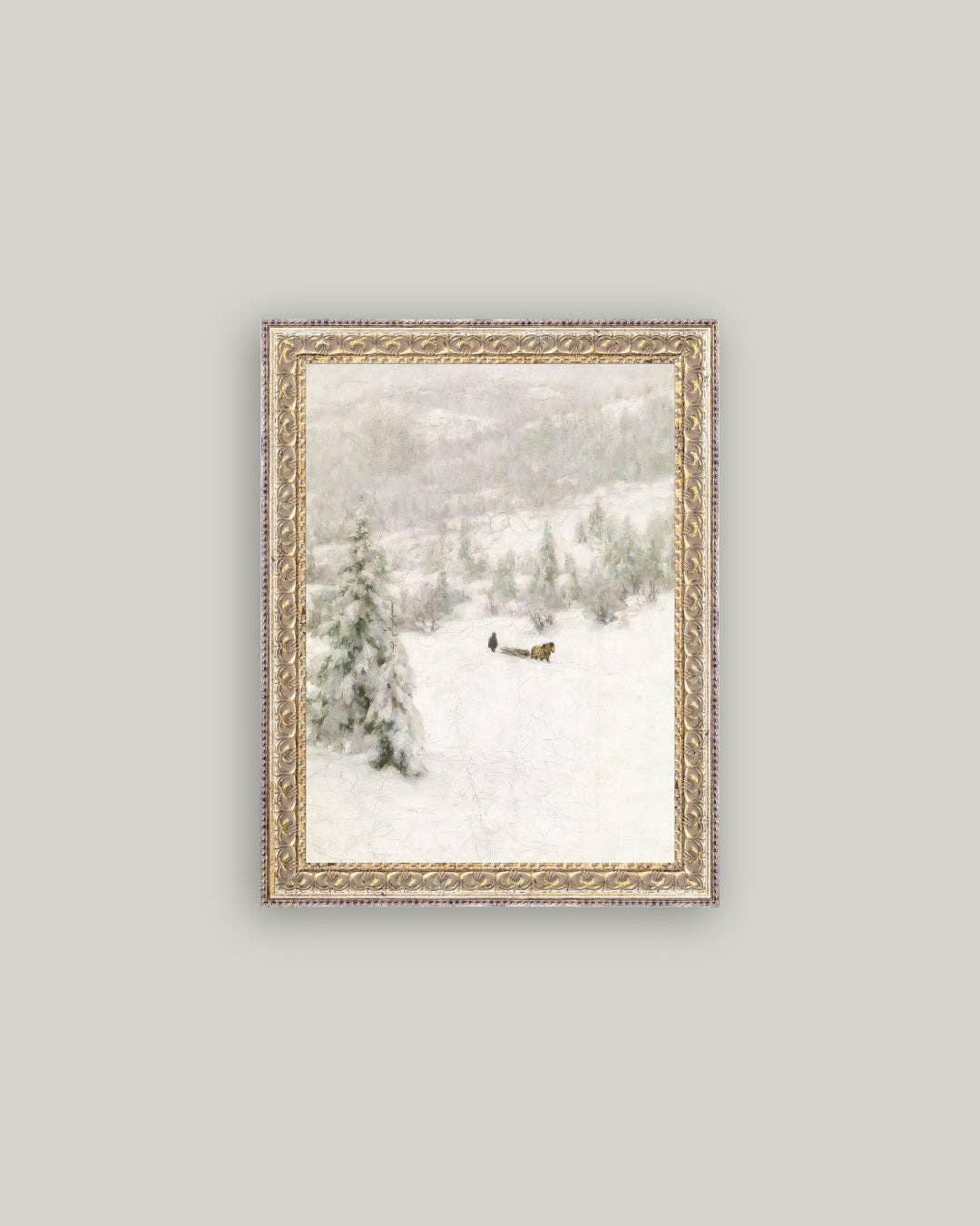 Winter Landscape Framed Antique Art: 5x7