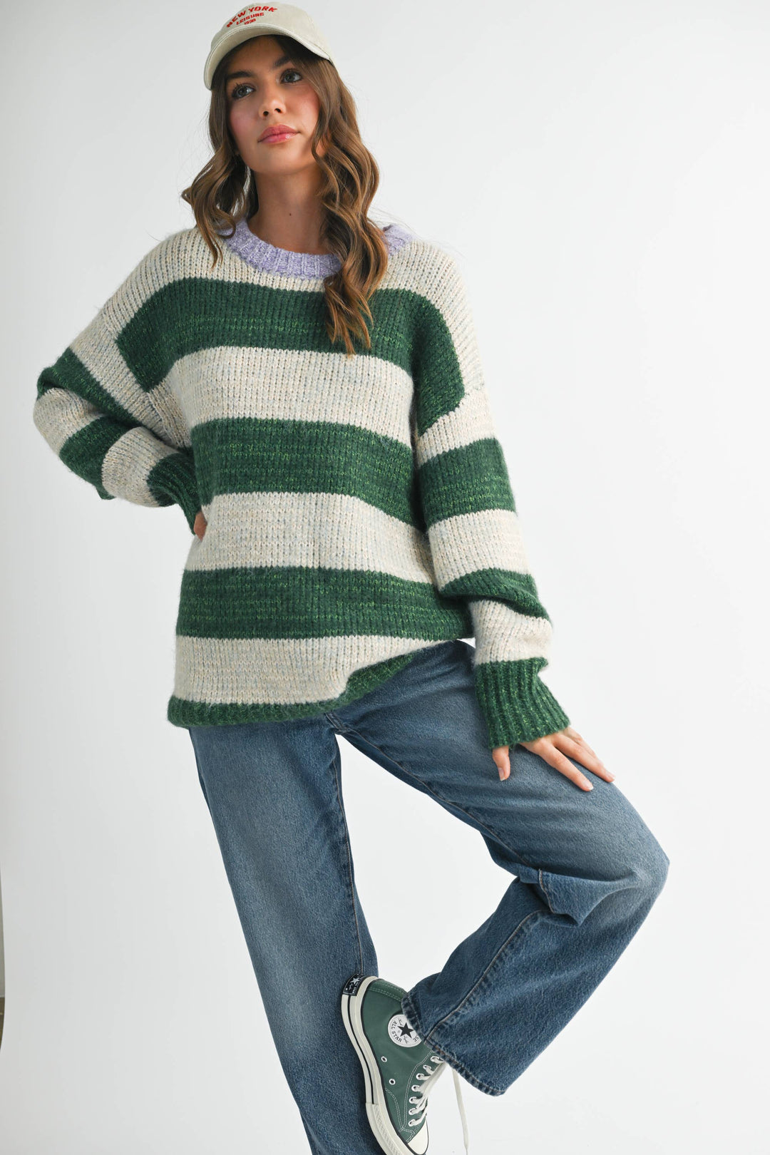 Oversized Striped Sweater: Green