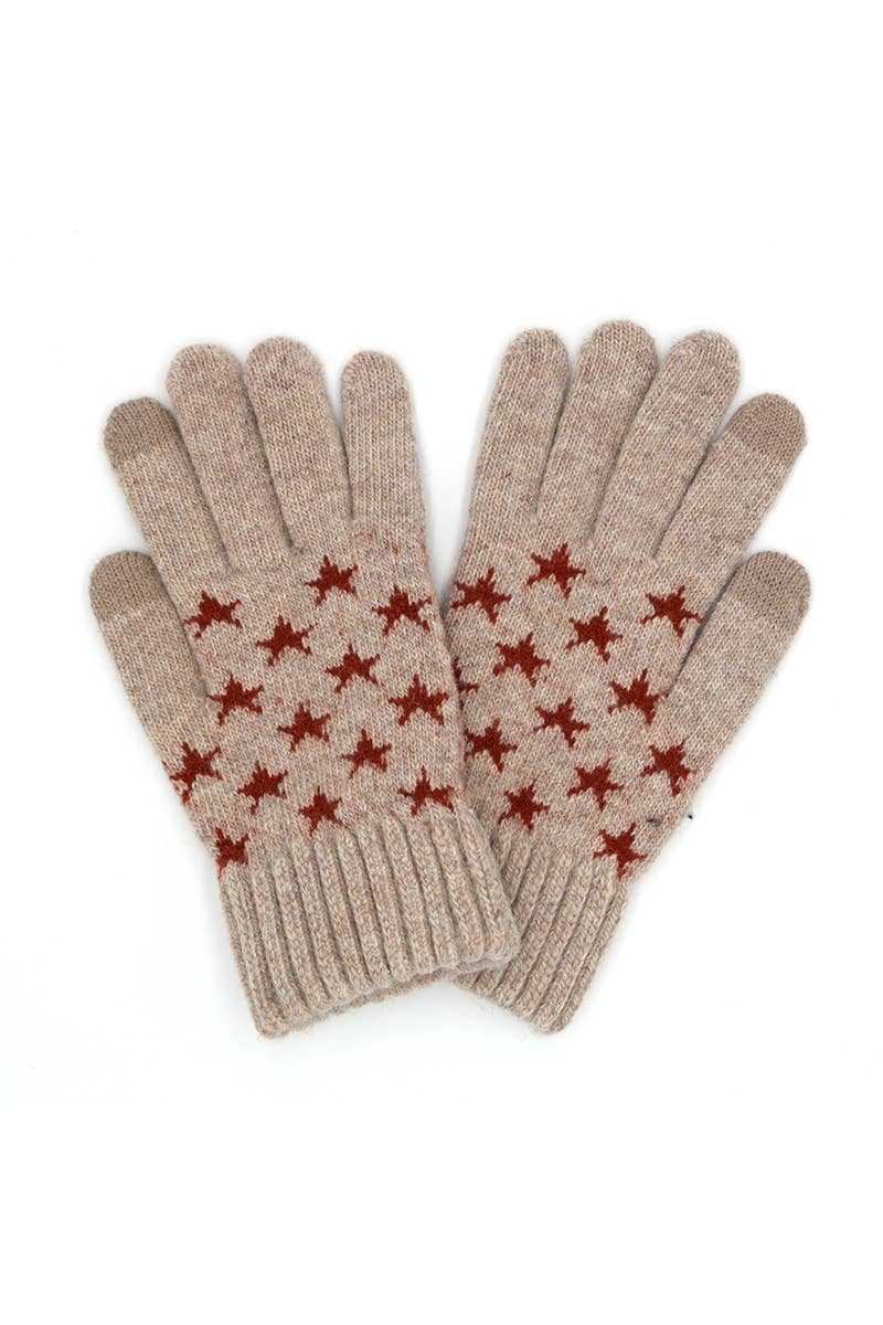 Star Print Smart Gloves - Beige