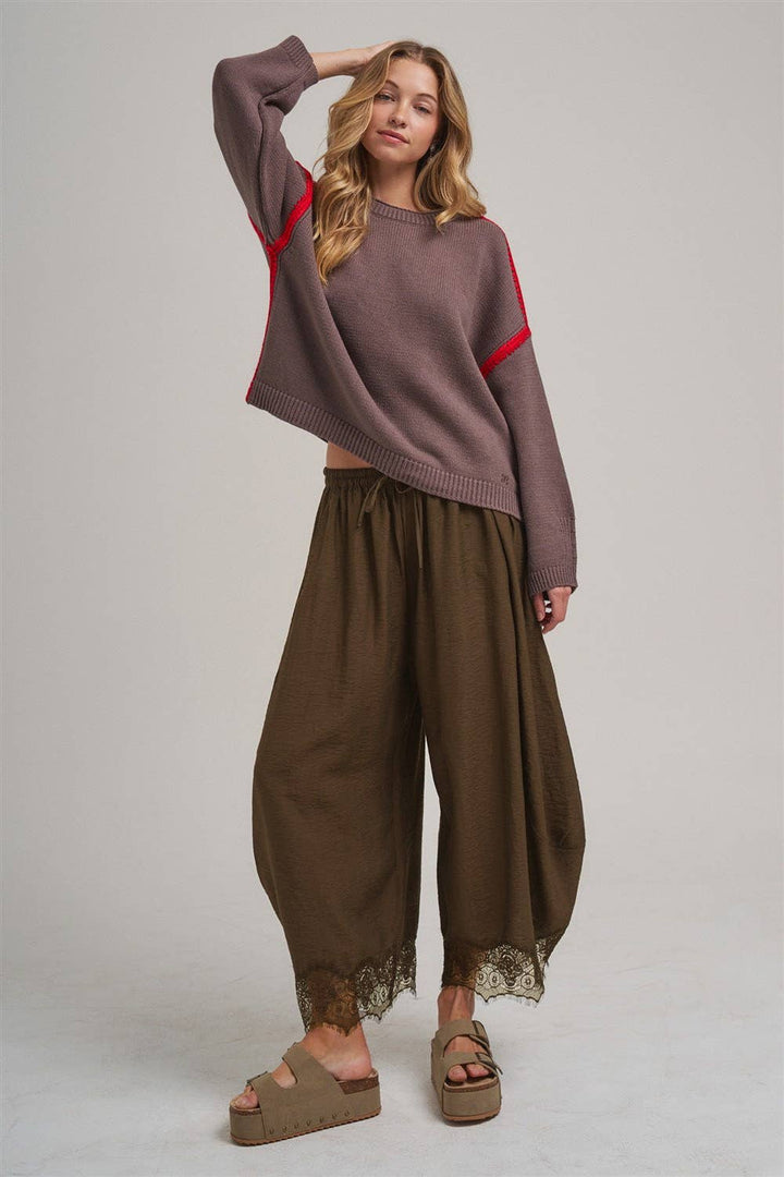 Balloon Pant with Lace: Vintage Mocha