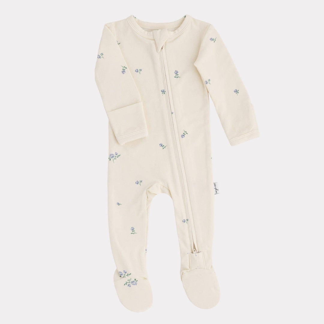 Footed Sleeper | Cotton: Blue Blossom