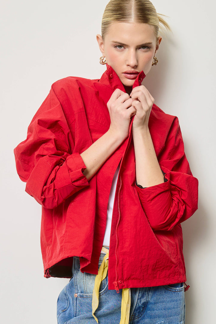 Utility Windbreaker Jacket: Red