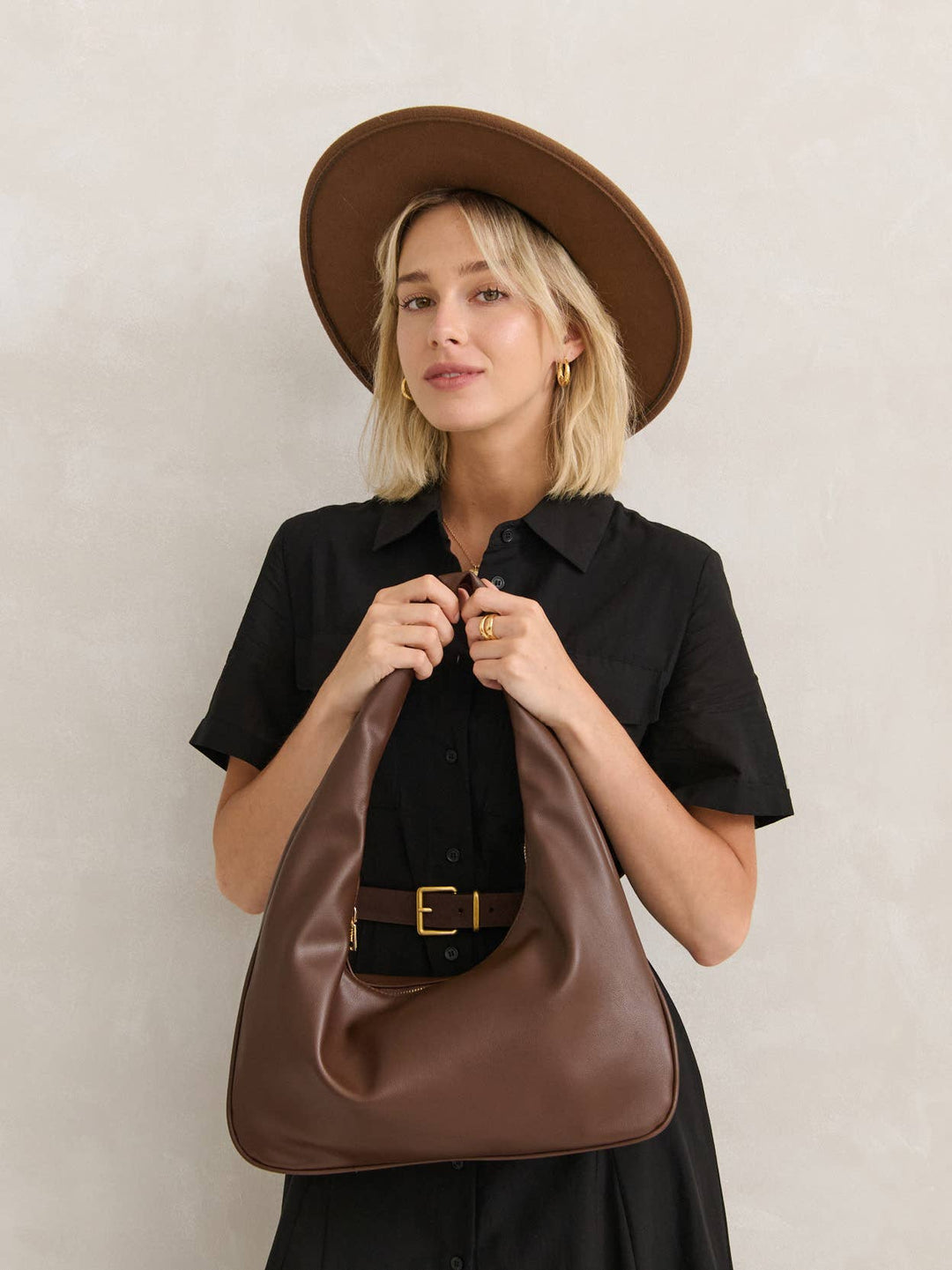 Shoulder Hobo Bag - Brown