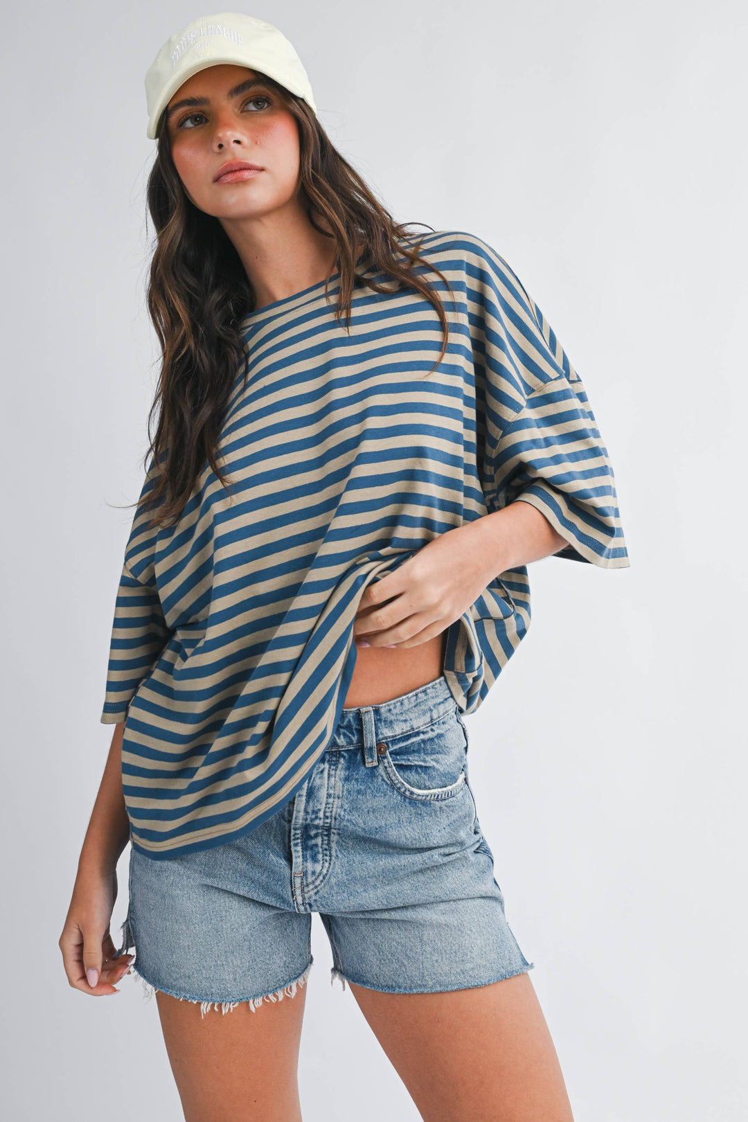 Oversized Stripe Boyfriend Tee: Tan
