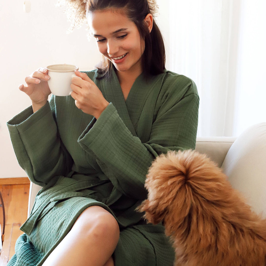 Luxury 4 Layer Muslin Bathrobe: Green
