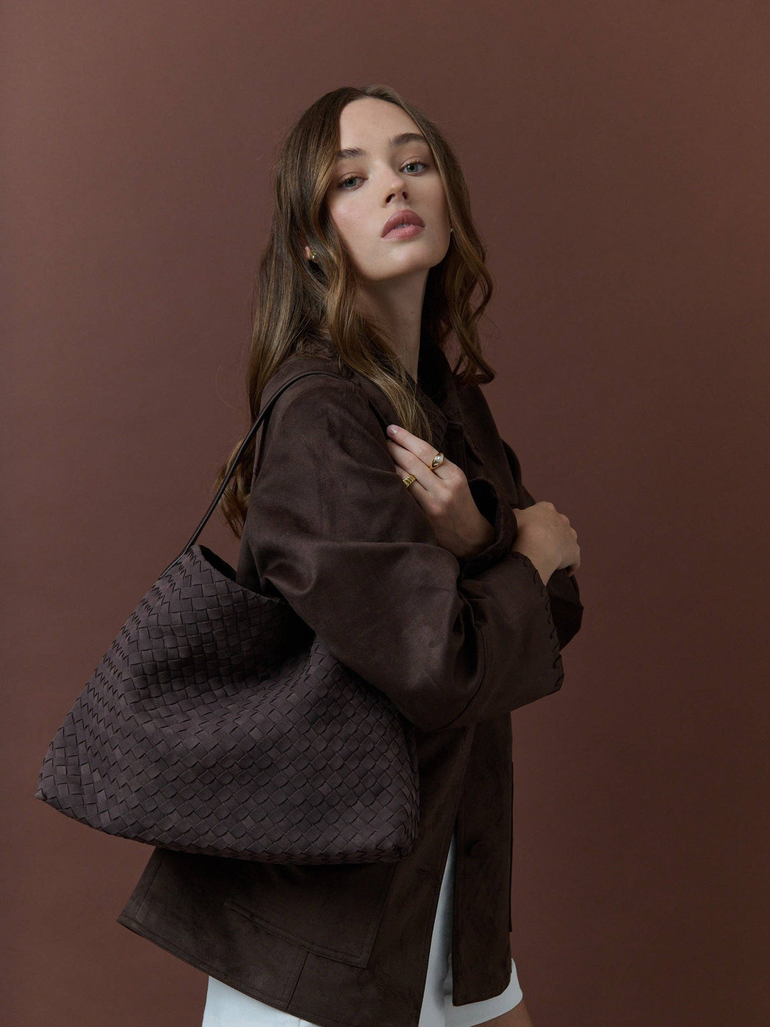 Calla Woven Handbag - Plum Brown