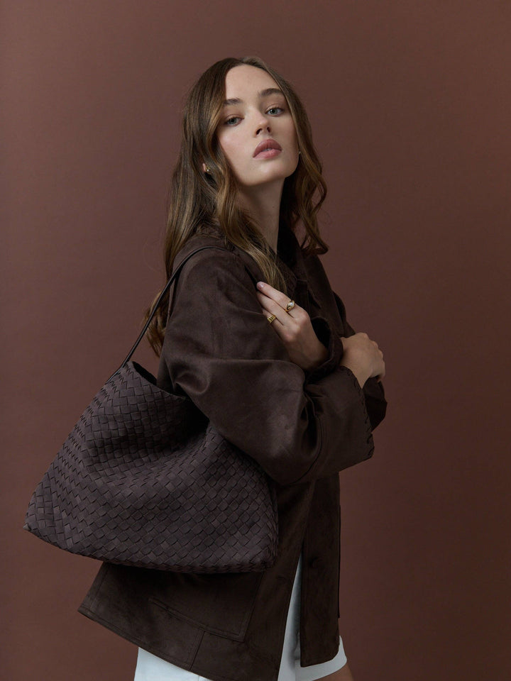 Calla Woven Handbag - Plum Brown
