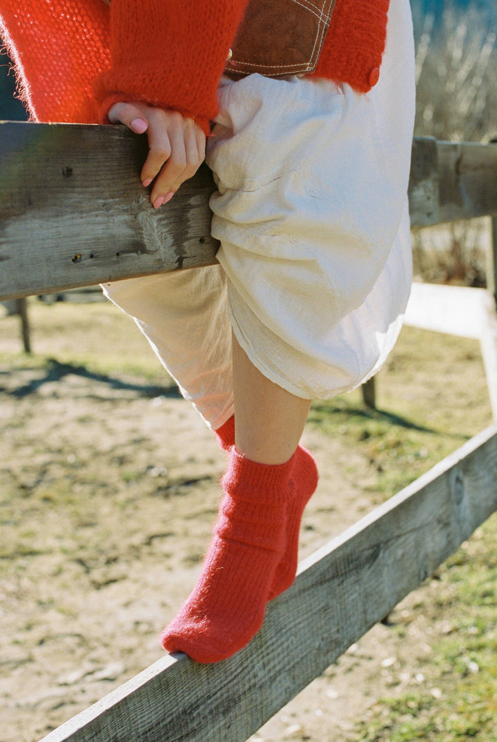 Women's Wool & Angora Crew Socks – Chili Red