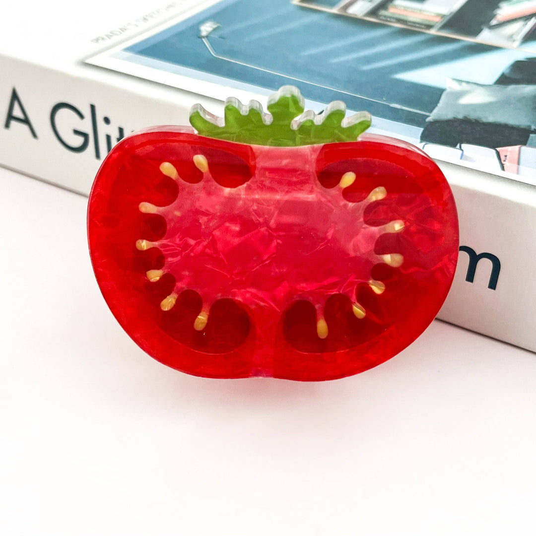 Vibrant Red Tomato Slice Print Hair Claw Clip: Red