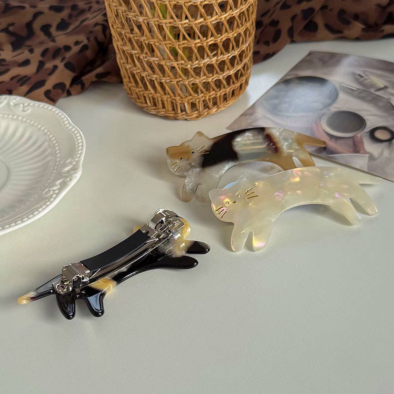 Playful Cat Hair Clips, Animal - Inspired Acetate Hair Claw: BlackWhite