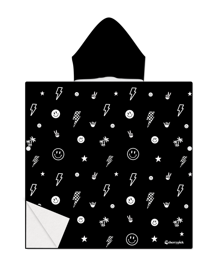 Kids Hooded Beach Poncho - Monochrome Smiley