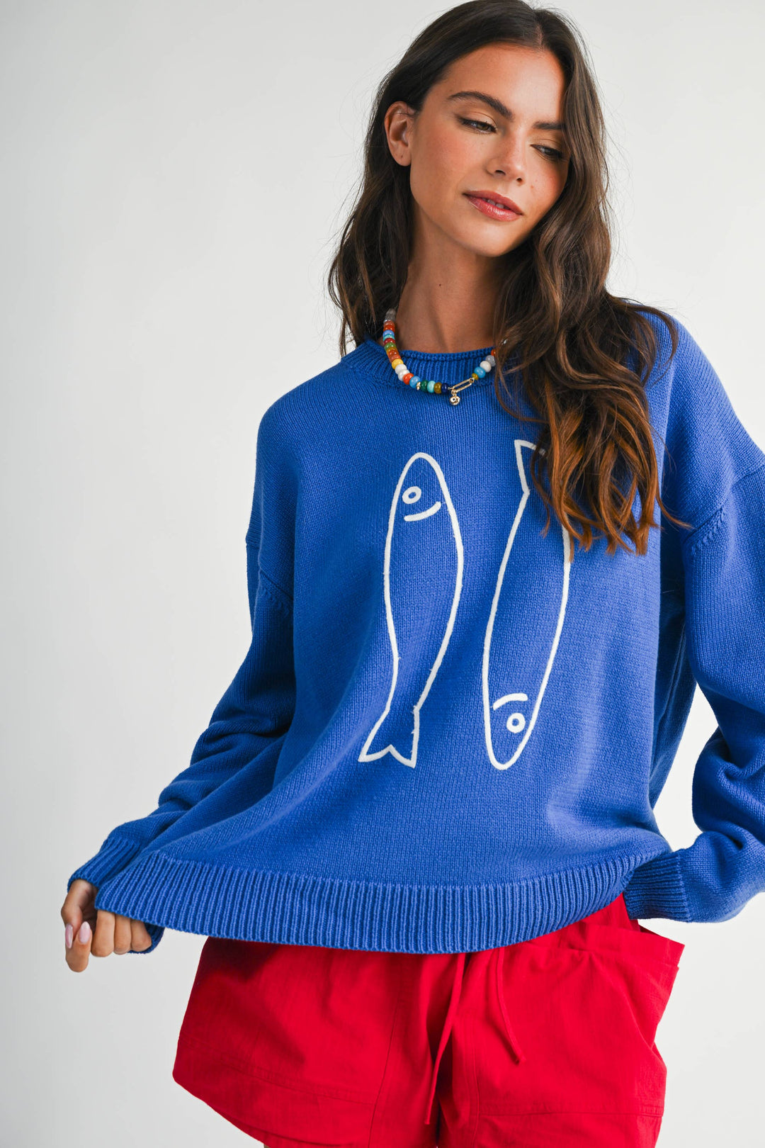 Oversized Graphic Knit Sweater: Sardine
