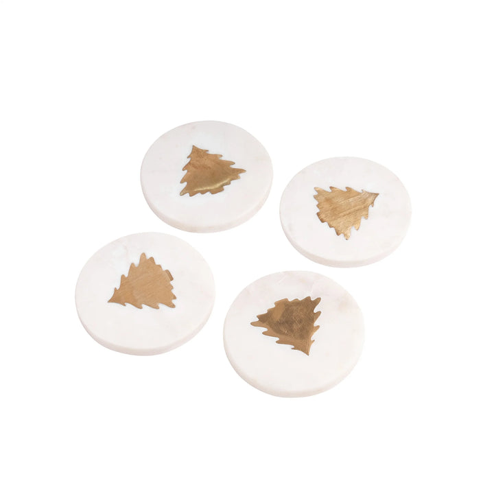 Holiday Tree Marble/Brass Coasters