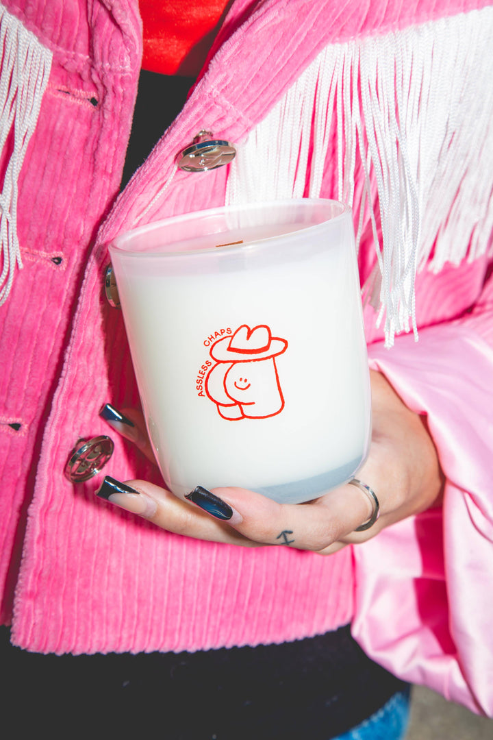 Assless Chaps - Saddle leather - Coconut Soy 8oz Candle