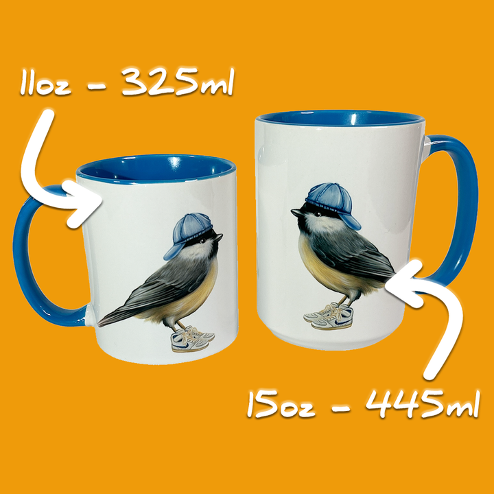 Chickadee wearing shoes Mug: 11oz - 325ml