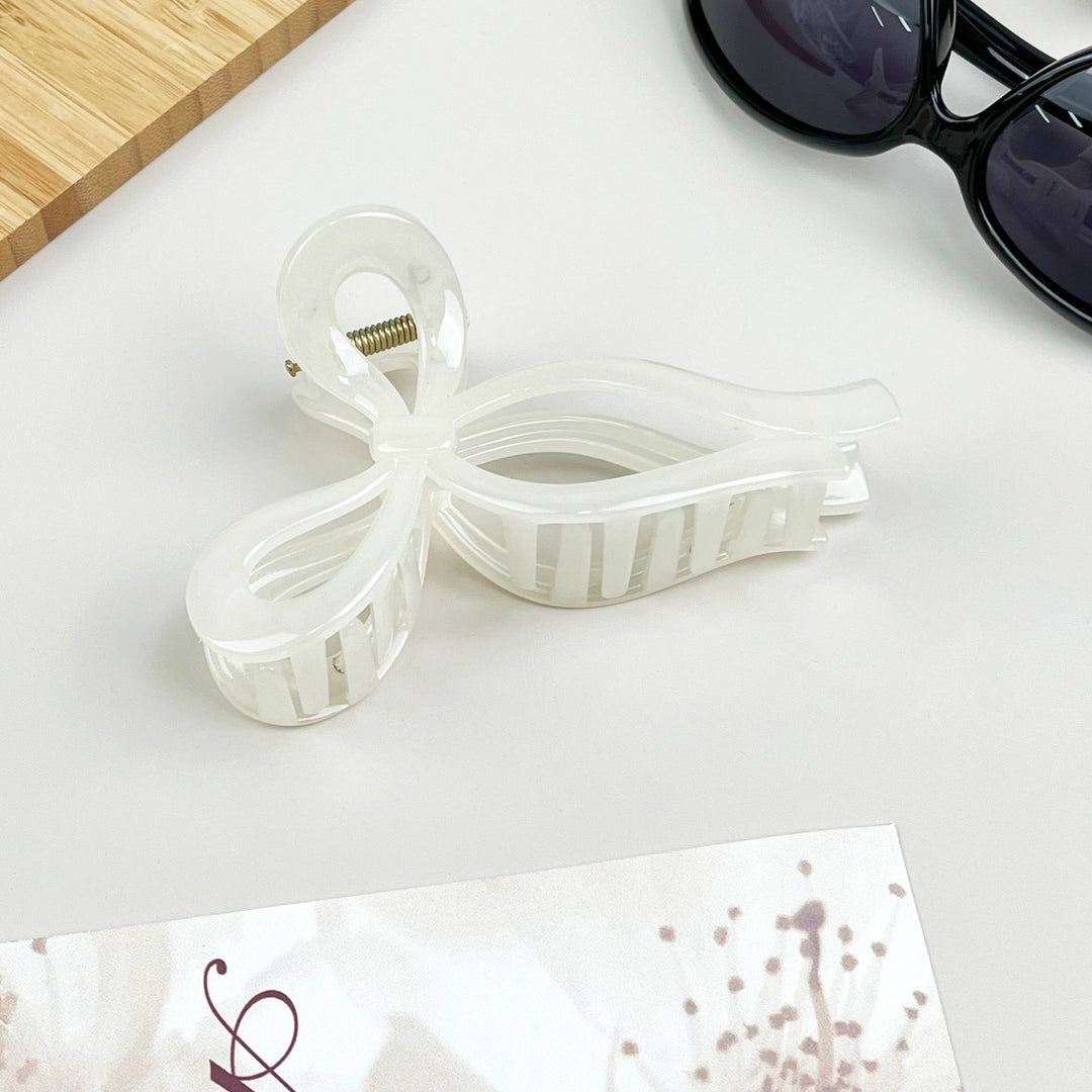 Jelly Color Bow Large Claw Clip: White