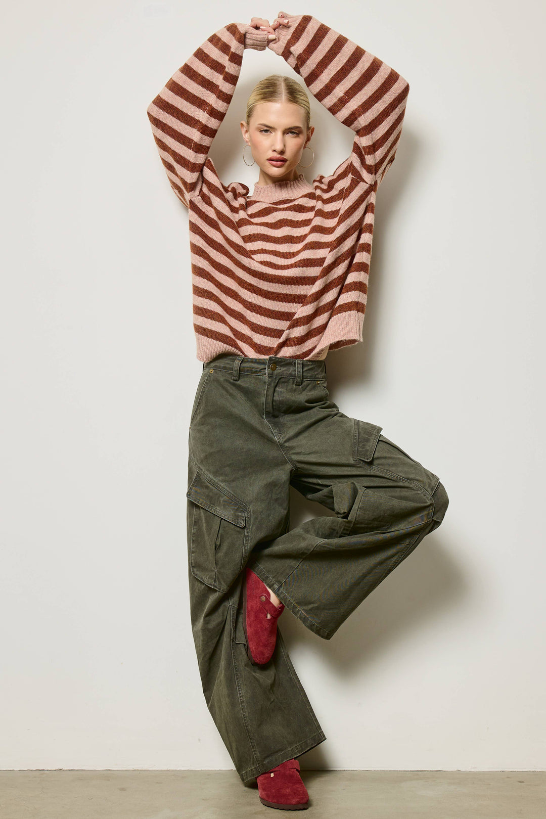 Slouchy Stripe Knit Sweater: Russet