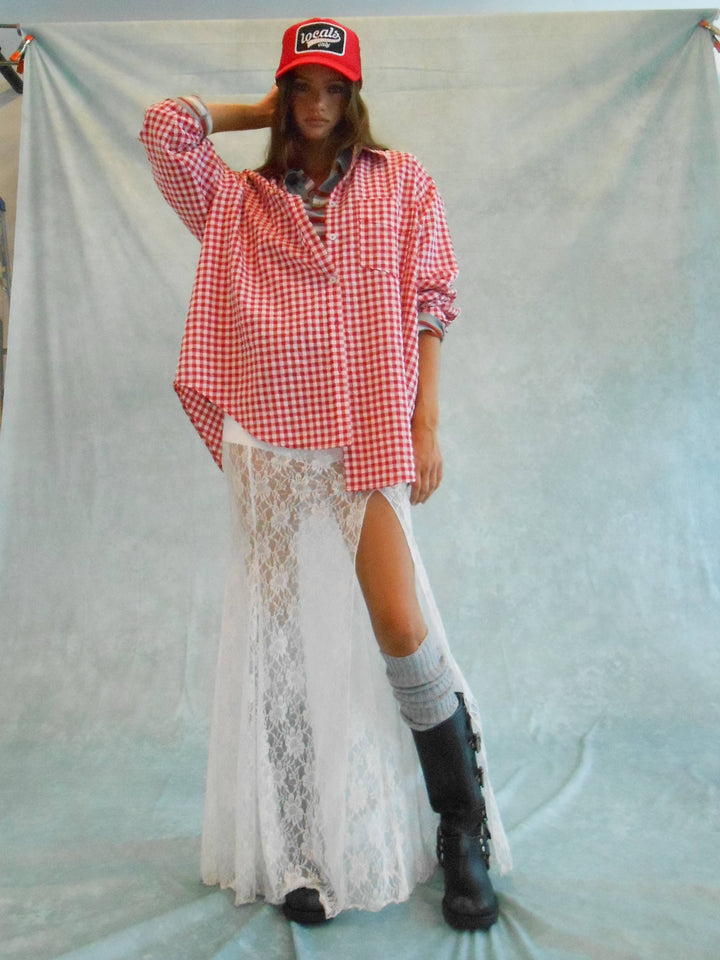 Ruby Red Gingham Button Down