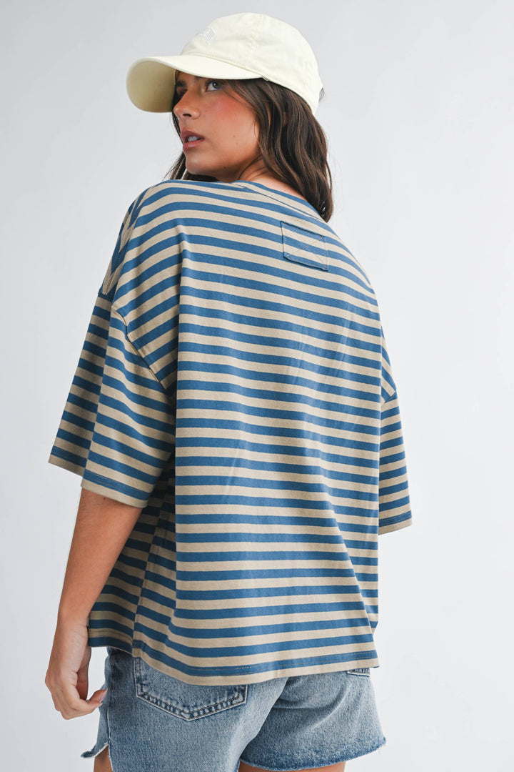 Oversized Stripe Boyfriend Tee: Tan