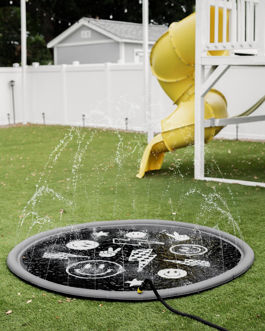 Sprinkler Splash Pad for Kids: Monochrome Smiley