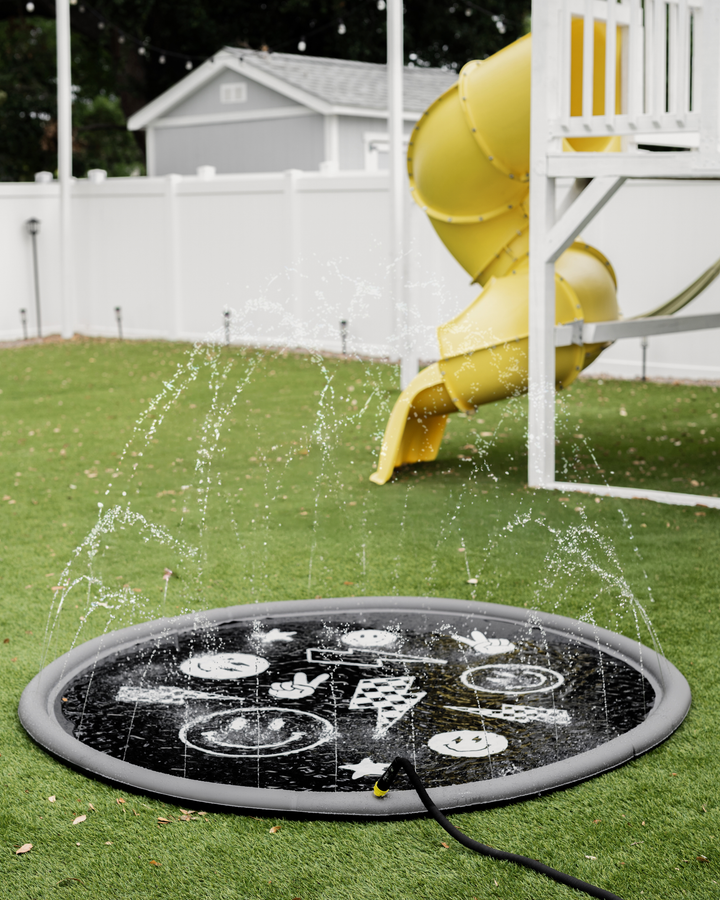 Sprinkler Splash Pad for Kids: Monochrome Smiley