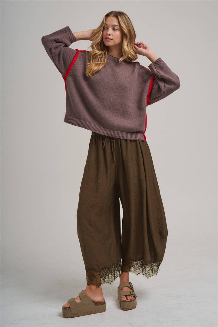 Balloon Pant with Lace: Vintage Mocha