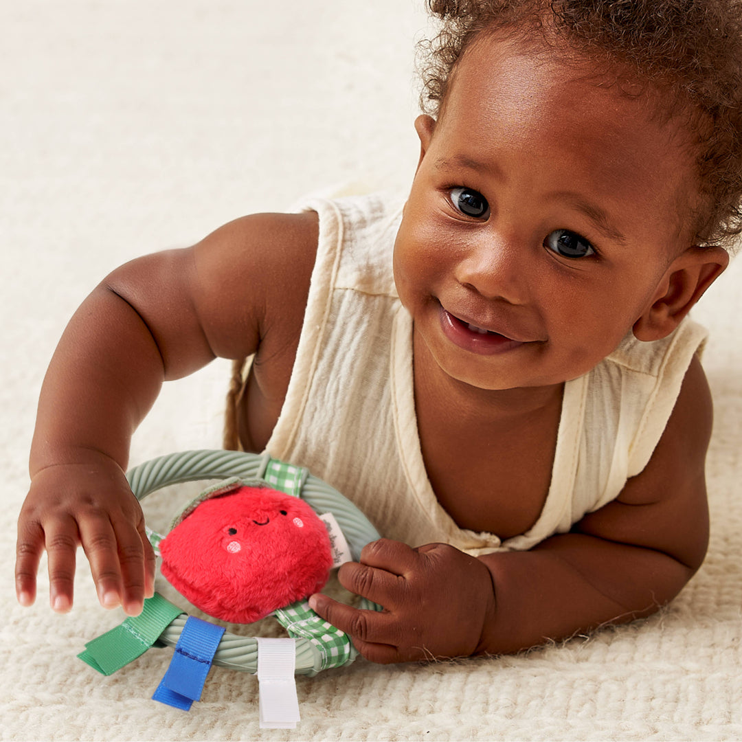 Itzy Ring Pal™ - Teething Ring with Plush Character: Red Tomato