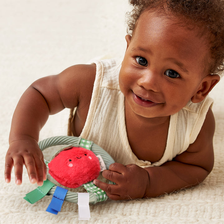 Itzy Ring Pal™ - Teething Ring with Plush Character: Red Tomato