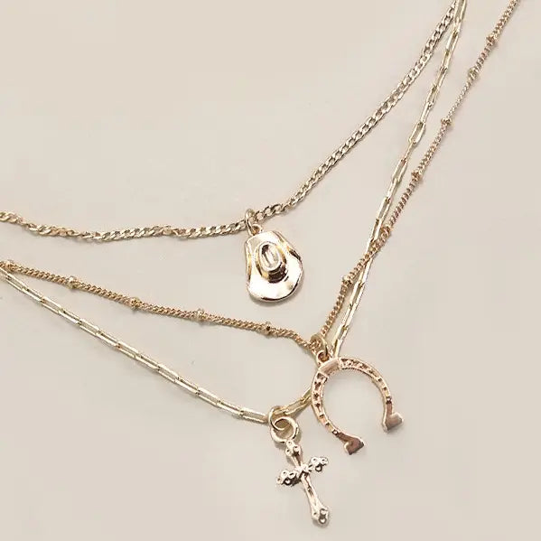 Western Trio Layered Necklace - Gold